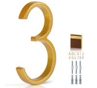 YIPLED 5 Inch House Numbers for Outside, Metal Address Number 3 - Modern Design, Weather-Resistant Gold Powder Coated Finish, No Fading (Gold)