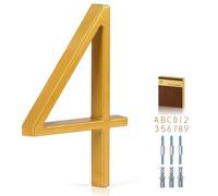 YIPLED 5 Inch House Numbers for Outside, Metal Address Number 4 - Modern Design, Weather-Resistant Gold Powder Coated Finish, No Fading (Gold)