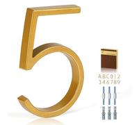 YIPLED 5 Inch House Numbers for Outside, Metal Address Number 5 - Modern Design, Weather-Resistant Gold Powder Coated Finish, No Fading (Gold)