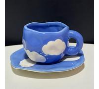 YIPOCH 300ML Korean Style Kawaii Cute Ceramic Mugs Handmade Flower Pattern Breakfast Coffee Milk Cup with Dish and Spoon