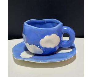 YIPOCH 300ML Korean Style Kawaii Cute Ceramic Mugs Handmade Flower Pattern Breakfast Coffee Milk Cup with Dish and Spoon