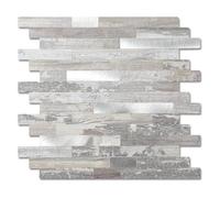 Yipscazo Peel and Stick Wood Metal Tile Backsplash, Stick on Tiles for Backsplash Kitchen, Bathroom, Laundry Room, Camper, Fireplace (12'' X 12'', 10 Sheets in Light Rustic)