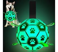 YIPSKIRZY Glow in The Dark Dog Ball, 8″ Upgraded Interactive Soccer-Style Toy for Medium & Large Dogs, Premium PU with Nylon Tug Straps, Includes Pump & Needle, Indoor & Outdoor Play
