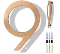 YIPUKIYI 8 Inch Floating Modern House Numbers For Outside, Exterior Black Shadow Modern Home Address Numbers With Easy Mounting Nail Kits, Visibility BRASS COLOR Number 9