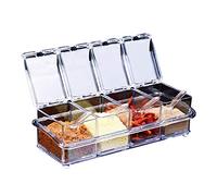yiqi Transparent Seasoning Rack Spice Pots - 4 Piece Acrylic Seasoning Box - Storage Container Condiment Jars - Cruet with Cover and Spoon