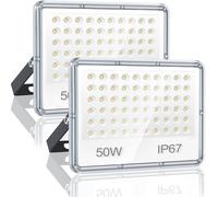 YIQIBRO 50W LED Outdoor Floodlight, Pack of 2, 5000LM 7000K, IP67 Waterproof, Modern Style, White, Outdoor Security Light
