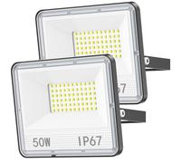 YIQIBRO 50W Outside Security Light 2 Pack - 5000LM Outdoor Lights Mains Powered IP67 Waterproof, 7000K LED Floodlight for Garden/Yard/Patio