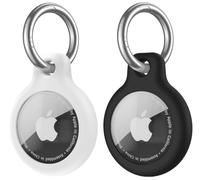 Yiqicomle 2 Pcs Holder for AirTag Protective Case with Keyring Waterproof Fully Covered AirTag Case for Keys Wallet Pet Collar Luggage (Black & White)