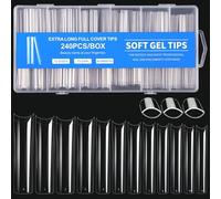 Yiqicomle 240Pcs Clear Extra Long Nail Tips, 3XL Straight Square No C Curve Acrylic False Artificial False Nail Tips for Nail Extension Salons Nail Art DIY