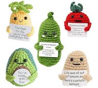 Yiqicomle 5 Pcs Knitted Positive Fruit, Handmade Cute Positive Fruit Funny Knitted Fruit with Positive Card Creative Crochet Doll as Gifts and Decor, Pineapple Cucumber Tomato Avocado Potato