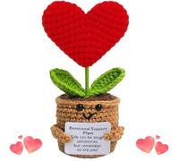 Yiqicomle Positive Crochet Heart Flower, Handmade Inspirational Gift Knitted Emotional Support Doll with Positive Card Home Decor Mini Funny Gift for Coworker Friend Family