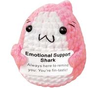 Yiqicomle Unique Emotional Support Shark, Plush Doll with Pocket Hug Card, Crocheted Animal Gift for Shark Lovers, Birthday and Party Decor, Handmade Funny Knitted for Women Men Friends (Pink)