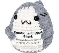 Yiqicomle Unique Emotional Support Shark, Plush Doll with Pocket Hug Card, Crocheted Animal Gift for Shark Lovers, Birthday and Party Decor, Handmade Funny Knitted for Women Men Friends (Grey)