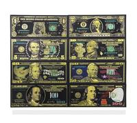 YIQILAFADA 8pcs Set Black Gold Dollar Bills, Gold Plated 1 2 5 20 50 100 Dollar Banknotes Gold Dollar Art for Decor Bookmark
