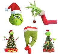 YIQINHY Grinch Christmas Decorations for Tree, Burlap Pose-Able Plush Legs, Topper Head and Arm, Christmas Grinch Elf Body Decorations