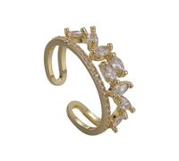 YIQPKUM 18K Gold Plated Crown Ring Adjustable Open Band Stainless Steel Cubic Zirconia Jewellery Charms Statement Gifts for Women (Gold Plated)