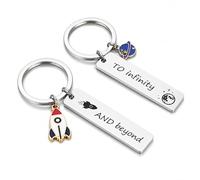 YIQPKUM 2 PCS Couples Keychain I Love You to Infinity and Beyond Keyring Space Rocket Planet Charms Car Keys Accessories (Silver Plated)