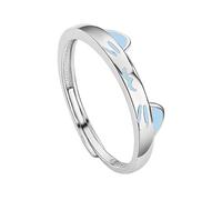 YIQPKUM Adorable Blue Enamel Cat Ear Zinc Alloy Rings for Women Adjustable Silver Plated Crystals Jewellery Charms Statement Artistic Animals Accessories Gifts (Silver Plated)