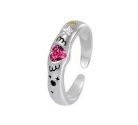 YIQPKUM Adorable Pink Crystal Heart Rings for Women Zinc Alloy Stars Jewellery Adjustable Open Band Angel Wings Charms Statement Gifts (Silver Plated)