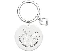 YIQPKUM Always Under the Same Sky Keychain Stainless Steel Round Tag with Heart Charm Inspirational Gifts (Silver Plated)