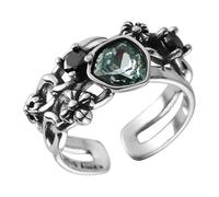 YIQPKUM Antique Silve Plated Aqua Crystal Rings for Women Zinc Alloy Jewellery Adjustable Open Band Gothic Flowers Charms Statement Bohemian Gifts (Silver Plated)