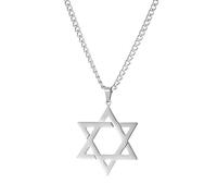 YIQPKUM Classic Star of David Necklace Pendant Religious Symbol Jewellery for Women Stainless Steel Hollow Charms Party Birthday Gifts (Silver Plated)