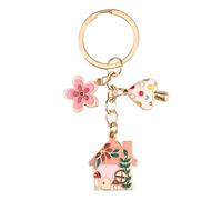 YIQPKUM Cute Enamel Cottage House Keychains Gifts Mushroom Flower Keyring Wallet Car Keys Accessories Charms for Women (Pink)