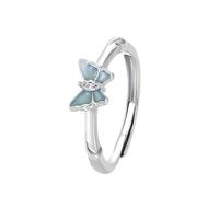 YIQPKUM Dainty Enamel Wings Butterfly Rings for Women Cute Zinc Alloy Jewellery Adjustable Band Charms Statement Summer Spring Accessories Gifts (Silver Plated)