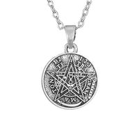 YIQPKUM Dainty Pentagram Necklace Pendant Mystical Symbols Jewellery for Women Zinc Alloy Double Sided Charms Amulet Protection Gifts (Silver Plated)