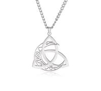 YIQPKUM Dainty Viking Celtic Trinity Knot Necklace Pendant Mystical Symbols Jewellery for Women Stainless Steel Charms Amulet Protection Gifts (Silver Plated)