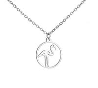 YIQPKUM Delicate Flamingo Necklace Stainless Steel Pendant Cute Circular Animals Jewellery for Women Mom Charms Party Birthday Gifts (Silver Plated)