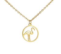 YIQPKUM Delicate Flamingo Necklace Stainless Steel Pendant Cute Circular Animals Jewellery for Women Mom Charms Party Birthday Gifts (14K Gold Plated)