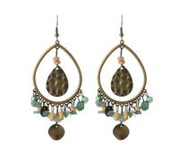 YIQPKUM Elegant Chandelier Earrings Antique Brass Teardrop for Women Mint Green Stone Chips Boho Jewelry Charms Wooden Beads Bohemian Gifts (Gold Plated)