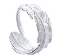 YIQPKUM Elegant Feather Rings for Women Zinc Alloy Jewellery Adjustable Band Charms Statement Romantic Nature Accessories Gifts (Silver Plated)