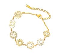 YIQPKUM Elegant Seven Chakra Symbols Chain Bracelet Stainless Steel Geometric Jewelry Charms for Women Statement Accessories Gifts (18K Gold Plated)