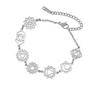 YIQPKUM Elegant Seven Chakra Symbols Chain Bracelet Stainless Steel Geometric Jewelry Charms for Women Statement Accessories Gifts (18K Gold Plated) (Silver Plated)