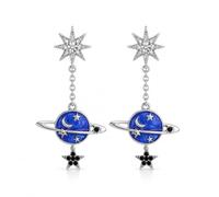 YIQPKUM Enamel Galaxy Planet Earrings Crystal Star Dangle Jewellery Statement Saturn Charms for Women Cute Astronomy Accessories Gifts (Purple)