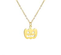 YIQPKUM Halloween Pumpkin Face Necklace Pendant Stainless Steel Jack O'Lantern Jewelry for Women Charms Holiday Accessories Gifts (14K Gold Plated)