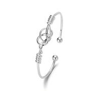 YIQPKUM Stainless Steel Tie The Love Knot Open Cuff Bangle Bracelet for Women Bridesmaid Friendship Gifts, Silver Color, 6.7cm Diameter (Grey)
