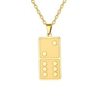 YIQPKUM Stylish Domino Necklace Pendant Stainless Steel Classic Game Piece Jewelry for Women Gaming Lovers Charms Accessories Gifts (14K Gold Plated)