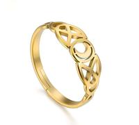 YIQPKUM Vintage Geometric Moon Rings for Women Stainless Steel Hollow Jewellery Adjustable Band Charms Birthday Statement Gifts (Gold Plated)