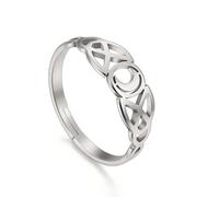 YIQPKUM Vintage Geometric Moon Rings for Women Stainless Steel Hollow Jewellery Adjustable Band Charms Birthday Statement Gifts (Silver Plated)