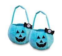 YIQTAO Halloween Teal Pumpkin Reusable Fabric Trick or Treat Buckets - jack O Lantern Bucket- Large Halloween Basket - Halloween Plush Candy Bags - 2pcs Halloween tote bags