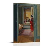 YiQuSoft Felix Vallotton Interior with Women in Red Robe Poster Painting On Canvas Wall Art Scroll Picture Print Living Room Walls Decor Homes Frame-style 16x24inch(40x60cm)