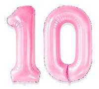 Yiran 10 Balloon Number Pink Giant Big Large Number 1 & 0 Number 10 Foil Mylar Balloons Sweet First Birthday 10th Birthday Party Anniversary Decorations Supplies for Girls Birthday Balloons 32 inch