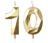 Yiran 10th Birthday Candles, Gold Number 10 Happy Birthday Candles, Cake Topper Decorations for Birthday Party, Wedding Anniversary Celebration Supply