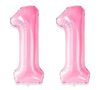 Yiran 11 Balloon Number Pink Giant Big Large Number 1 & 1 Number 11 Foil Mylar Balloons Sweet First Birthday 11th Birthday Party Anniversary Decorations Supplies for Girls Birthday Balloons 32 inch