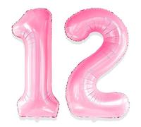 Yiran 12 21 Balloon Number Pink 12 21 Giant Large Number 1 & 2 Number 12 Foil Mylar Balloons Sweet 12th 21st Birthday Party Anniversary Decorations Supplies for Girls Women Birthday Balloons 32inch