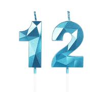 Yiran 12th Birthday Candles, Number 12 Candle, Blue Candle for Cake, Happy Cake Candles Topper Decorations Boys Men Party Wedding Anniversary Supplies