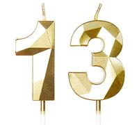 Yiran 13th Birthday Candles, Gold Number 13 Happy Birthday Candles, Cake Topper Decorations for Birthday Party, Wedding Anniversary Celebration Supply